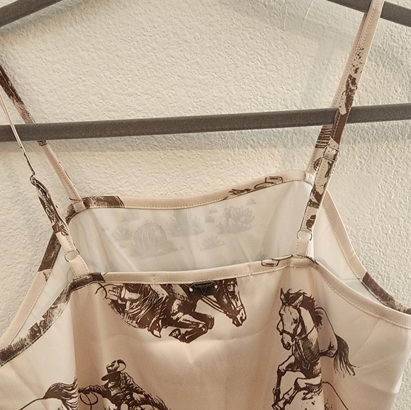Lucky & Blessed NWT Satin Western Dessert Days Satin Top Cream and Brown - Picture 4 of 5